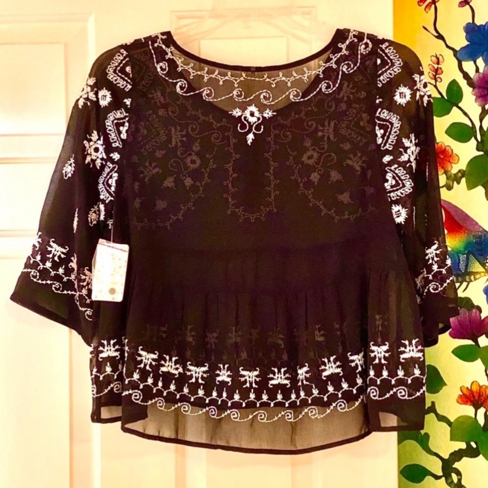 πΊπHPππΊ NWT Free People Pennies Sequel Embroidered Blouse - Picture 15 of 16